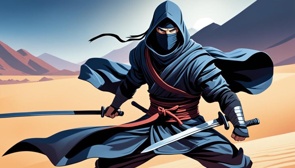 shinobi ninja hero father in the desert